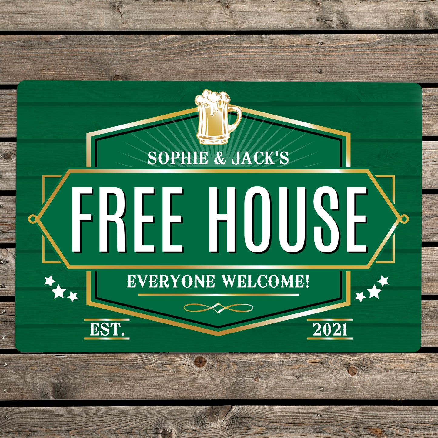 Personalised Free House Green Metal Sign - MK&JD Gifts
