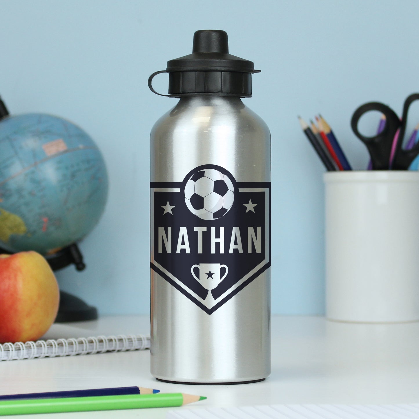 Personalised Football Silver Drinks Bottle - MK&JD Gifts