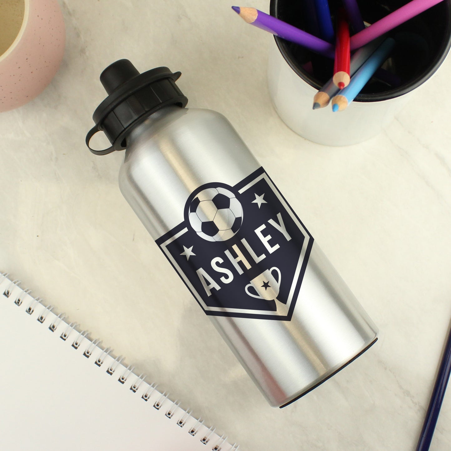 Personalised Football Silver Drinks Bottle - MK&JD Gifts
