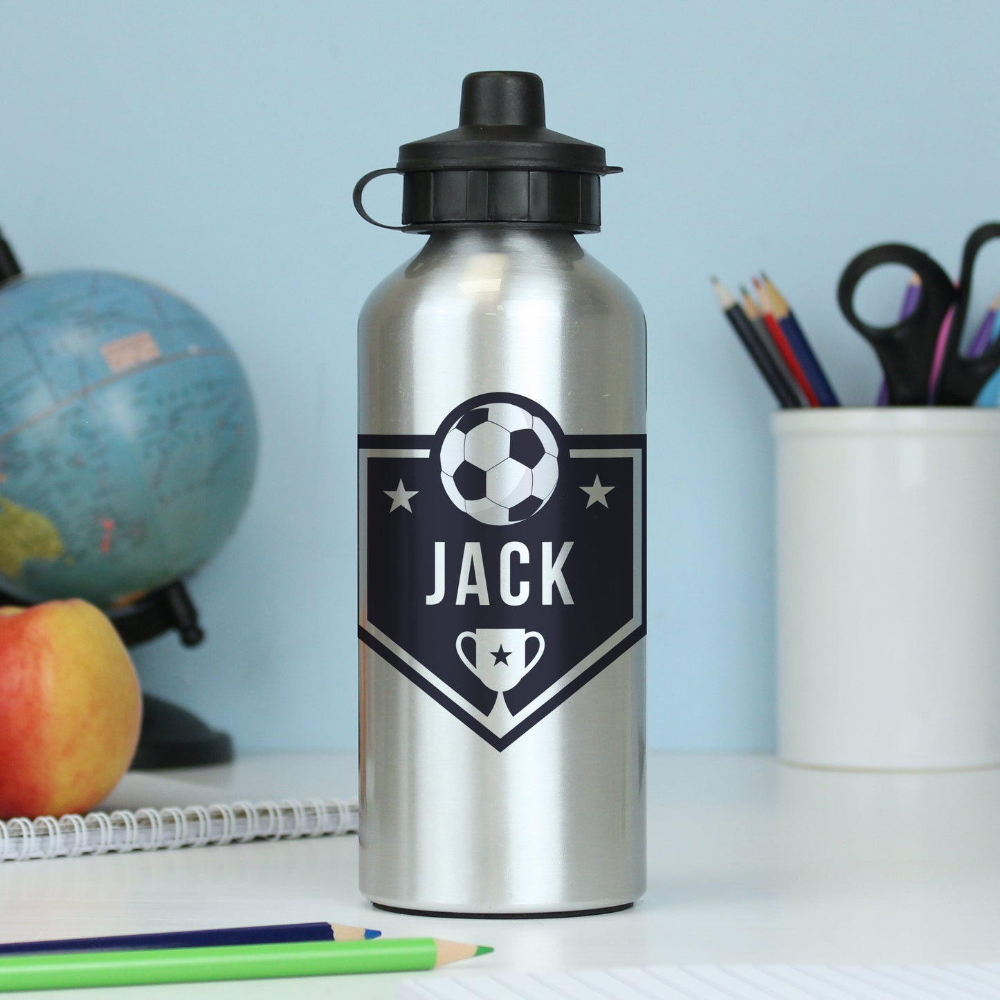 Personalised Football Silver Drinks Bottle - MK&JD Gifts