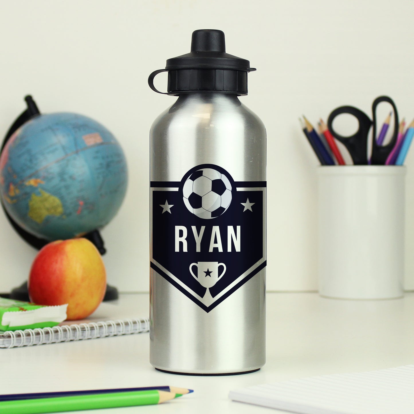 Personalised Football Silver Drinks Bottle - MK&JD Gifts