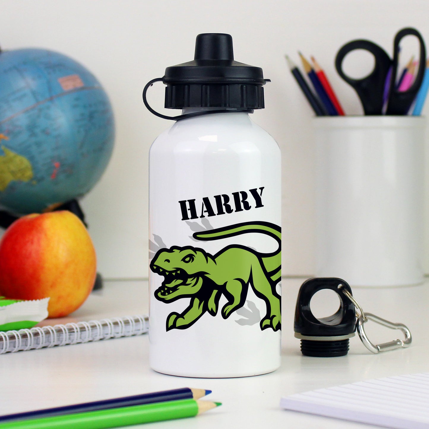 Personalised Dinosaur White Drinks Bottle - MK&JD Gifts