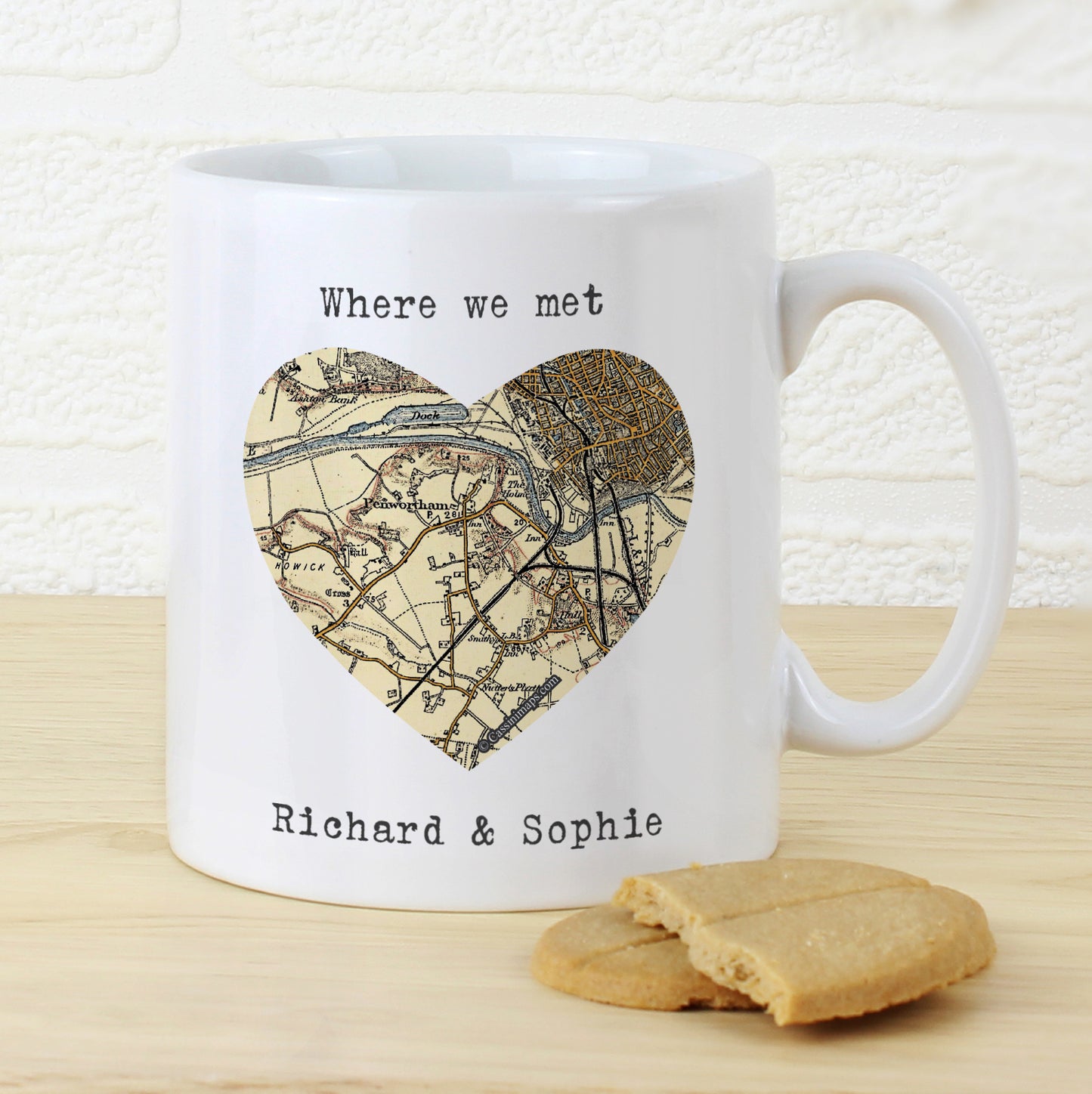 Personalised 1896 - 1904 Revised New Map Heart Mug - MK&JD Gifts