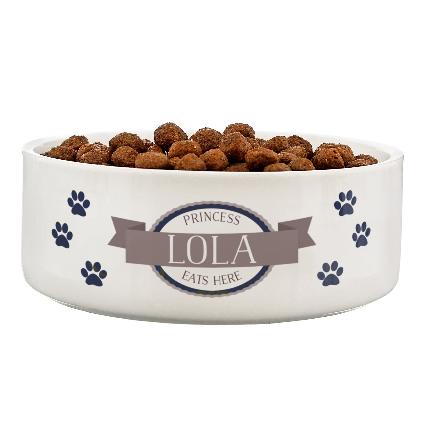 Personalised Blue Paws 14cm Medium White Pet Bowl - MK&JD Gifts