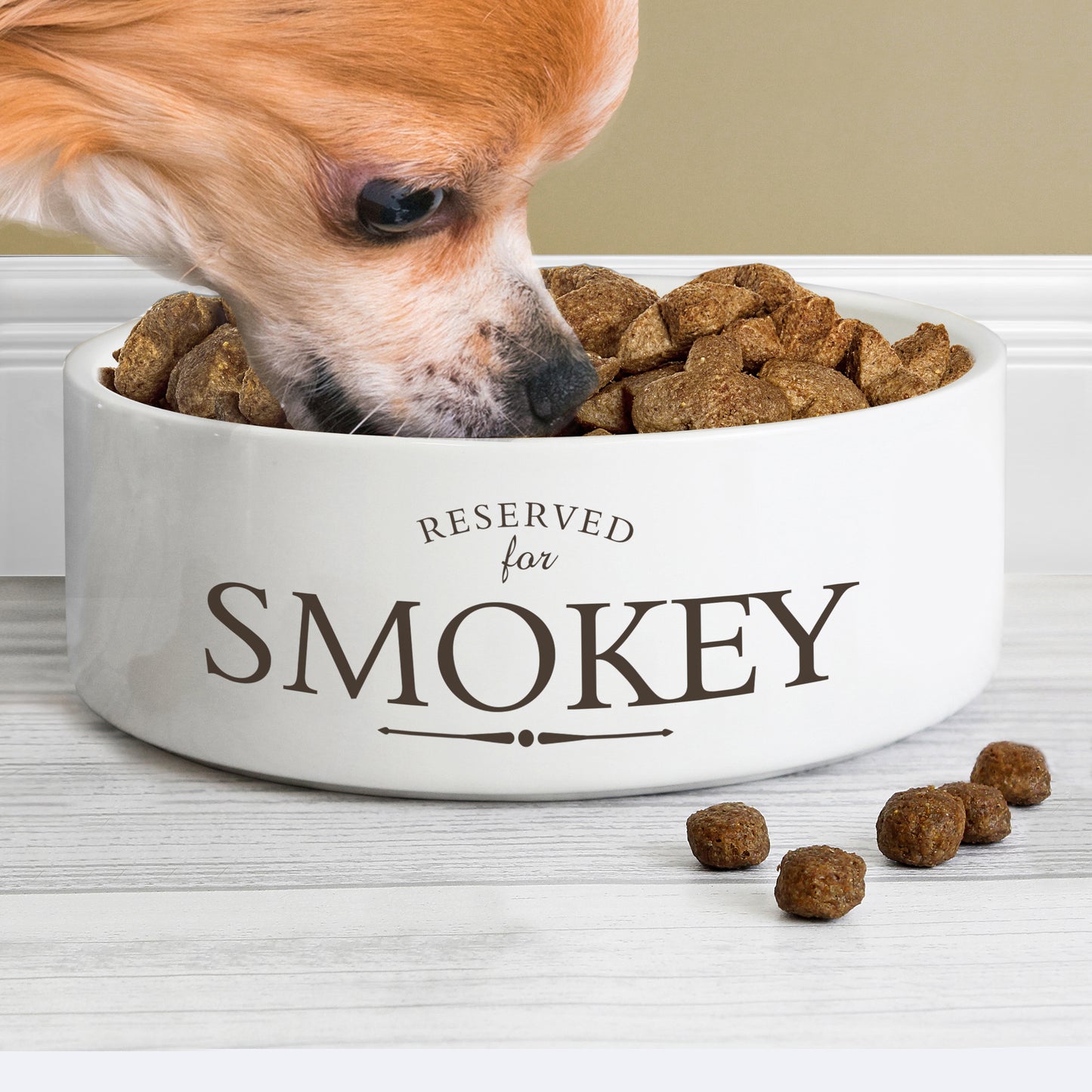 Personalised Reserved For 14cm Medium White Pet Bowl - MK&JD Gifts