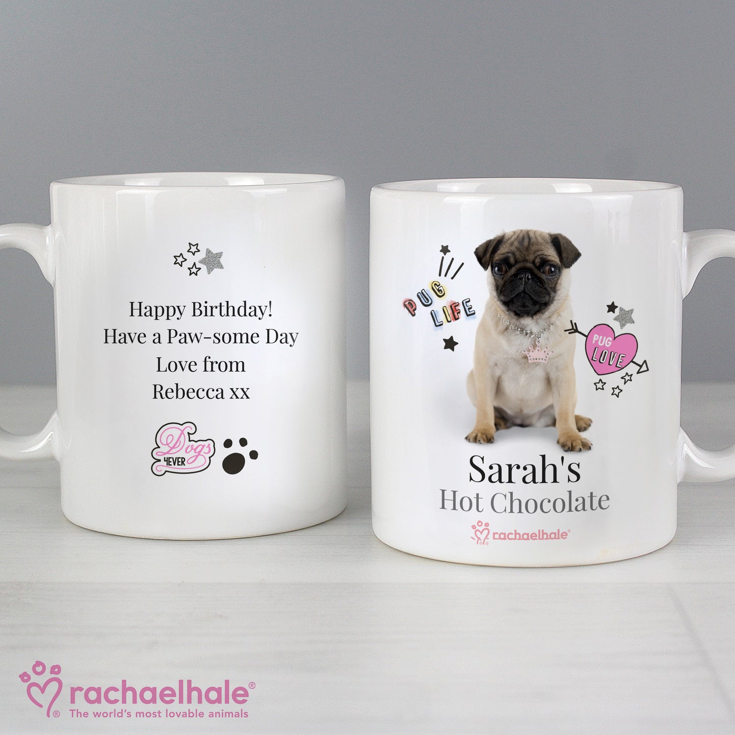Personalised Rachael Hale Doodle Pug Mug - MK&JD Gifts