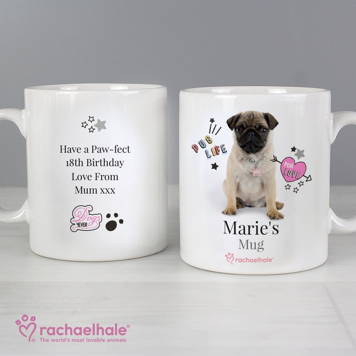 Personalised Rachael Hale Doodle Pug Mug - MK&JD Gifts