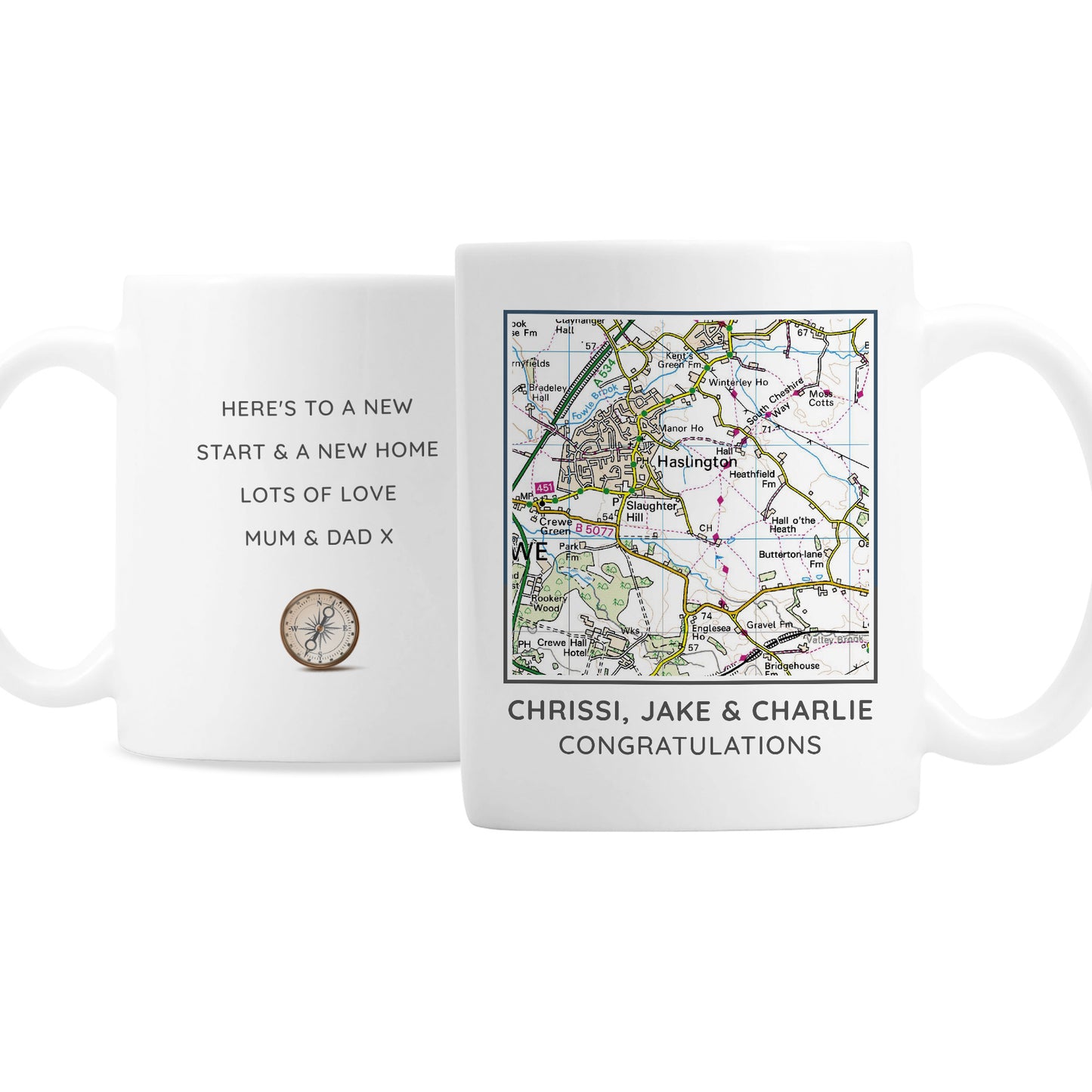 Personalised Present Day Map Compass Mug - MK&JD Gifts