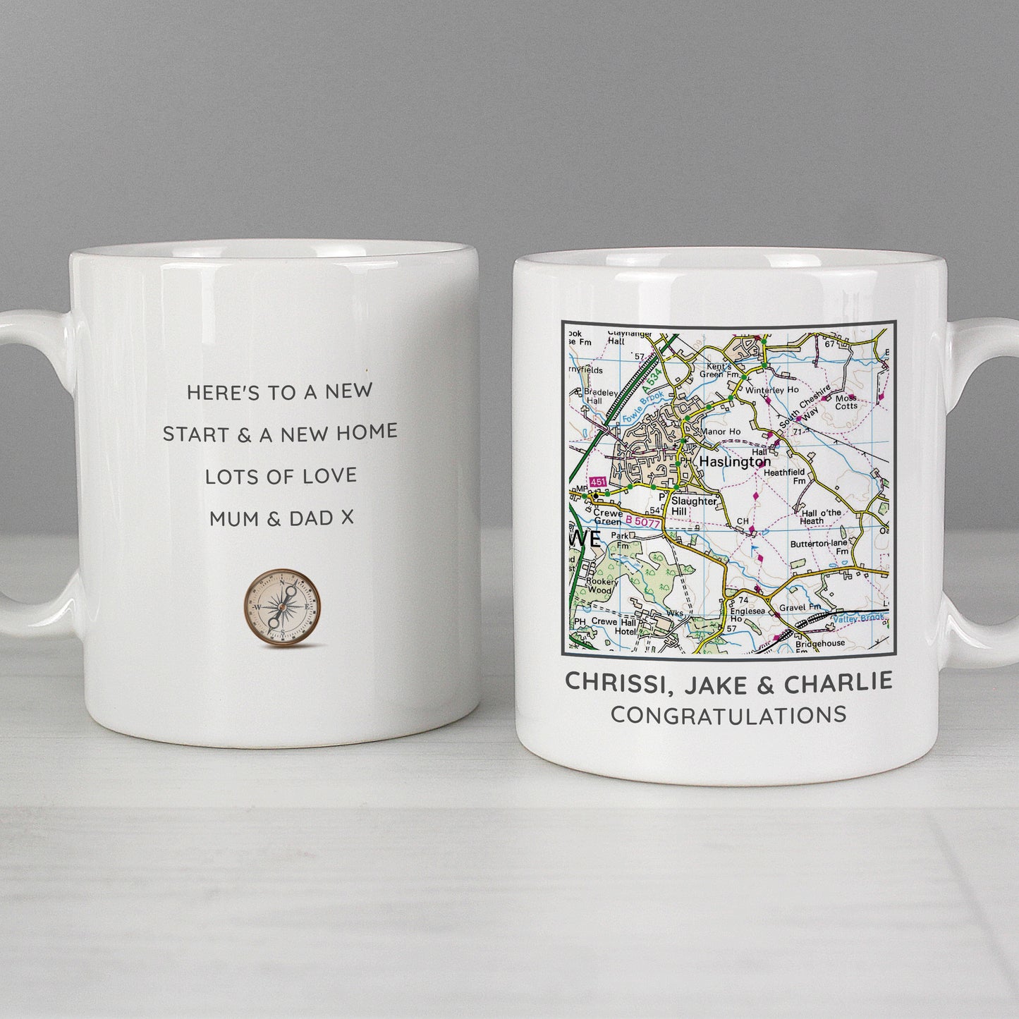 Personalised Present Day Map Compass Mug - MK&JD Gifts
