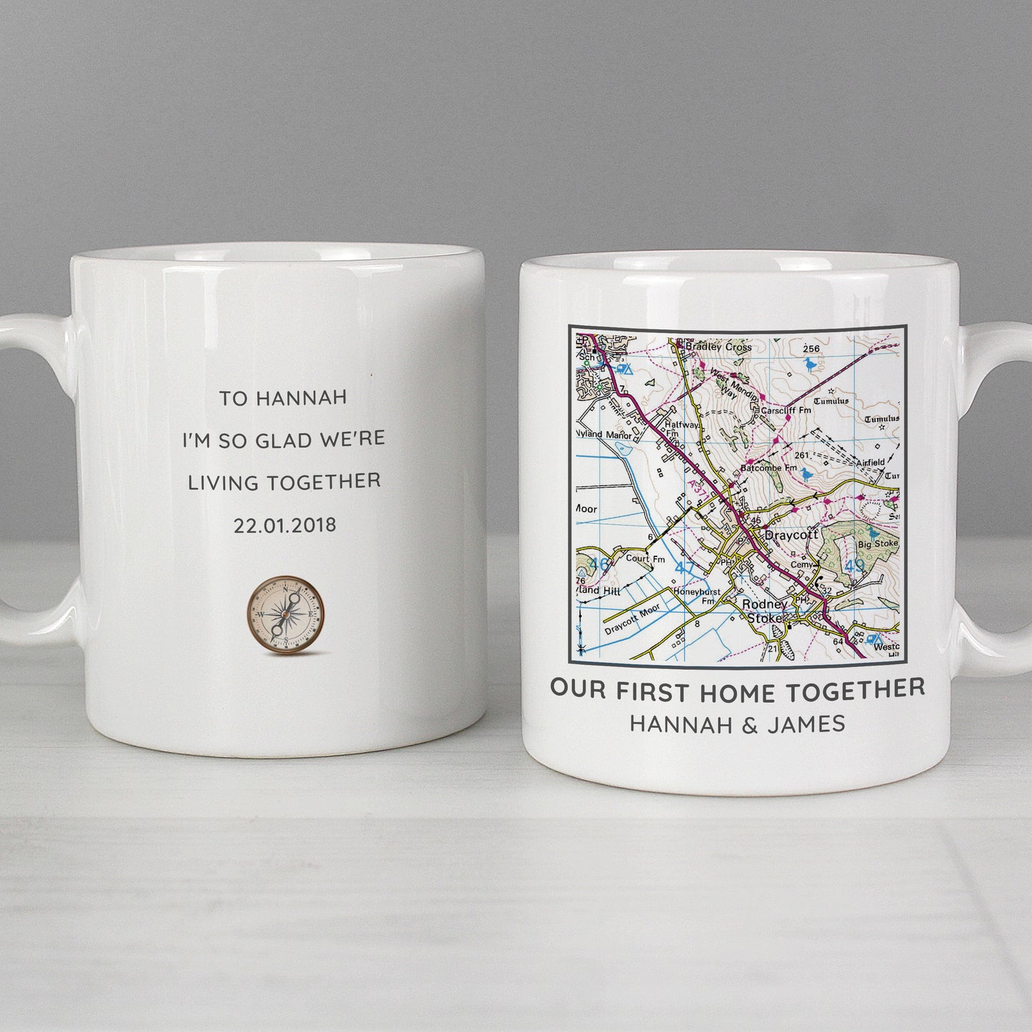Personalised Present Day Map Compass Mug - MK&JD Gifts