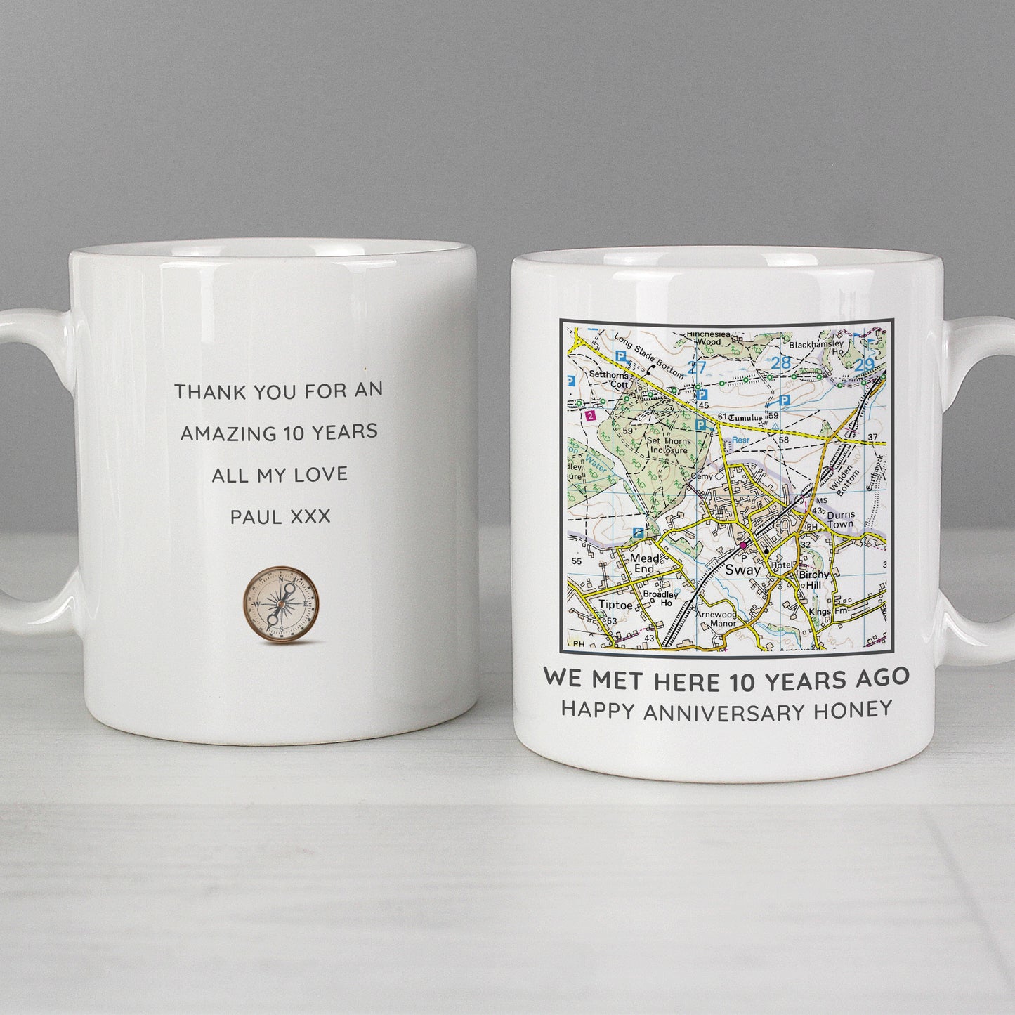 Personalised Present Day Map Compass Mug - MK&JD Gifts