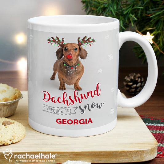 Personalised Rachael Hale Christmas Dachshund Through the Snow Mug - MK&JD Gifts
