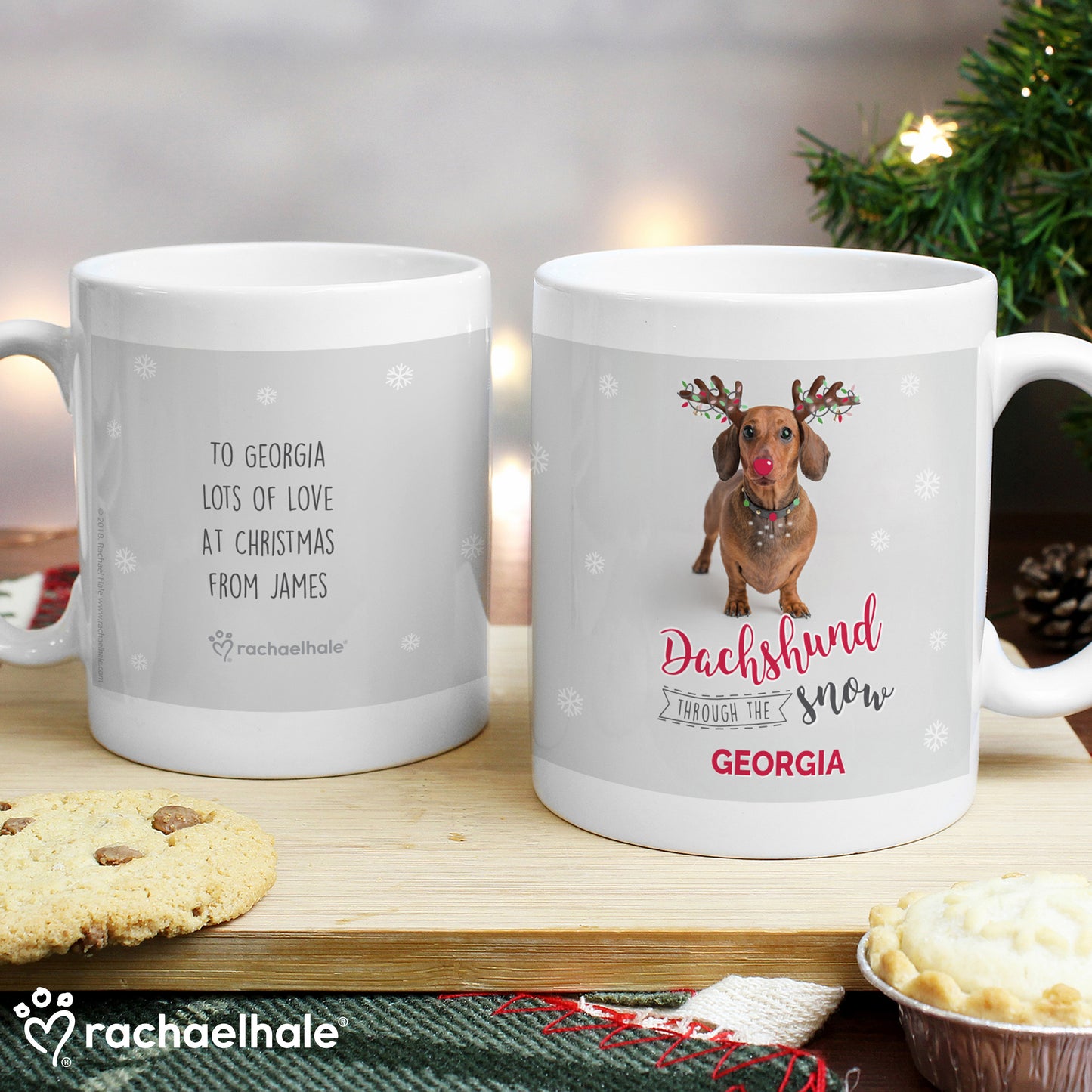 Personalised Rachael Hale Christmas Dachshund Through the Snow Mug - MK&JD Gifts