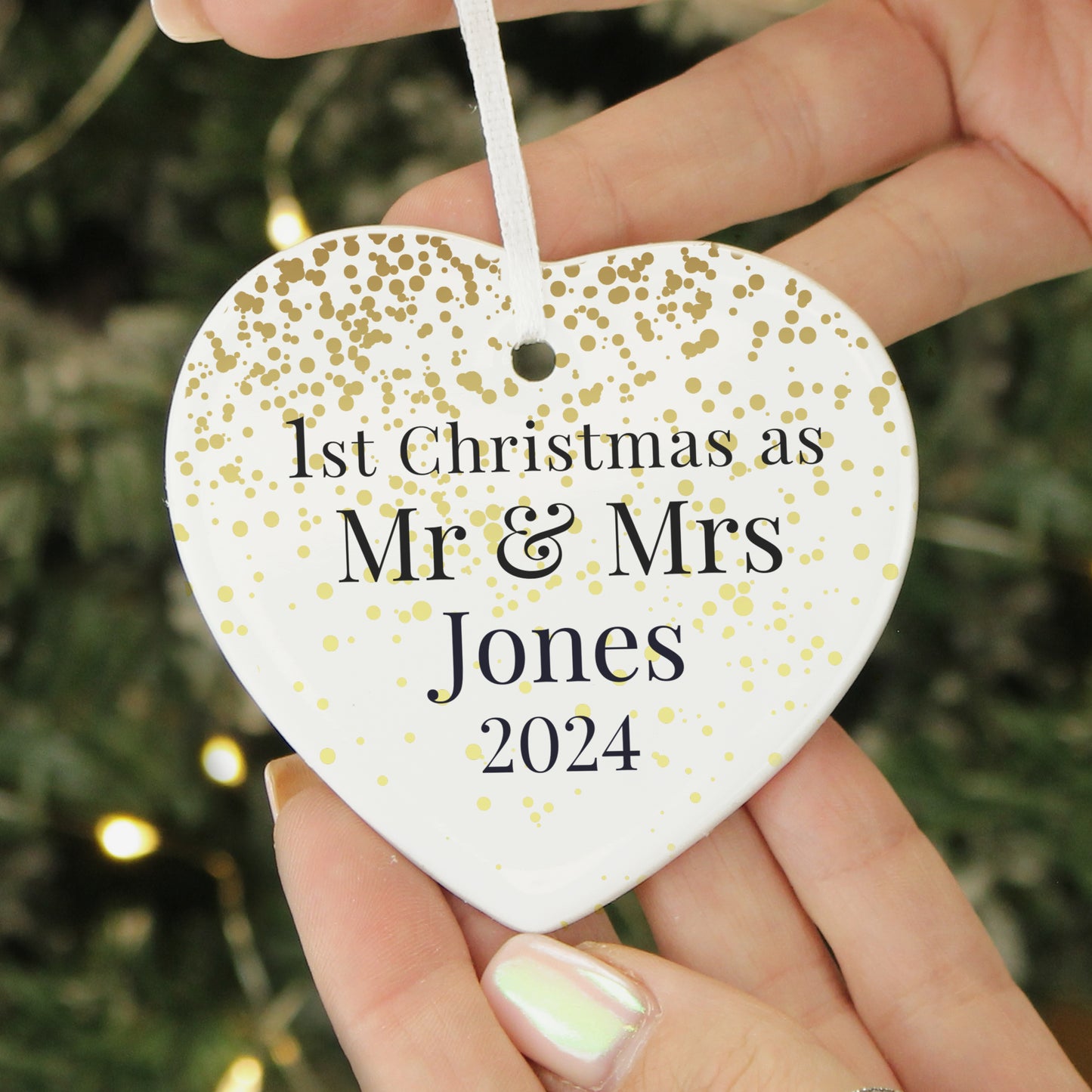 Personalised Mr and Mrs 1st Christmas Ceramic Heart Decoration - MK&JD Gifts