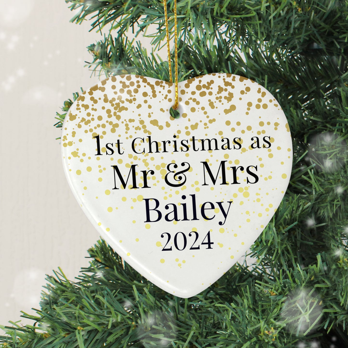 Personalised Mr and Mrs 1st Christmas Ceramic Heart Decoration - MK&JD Gifts