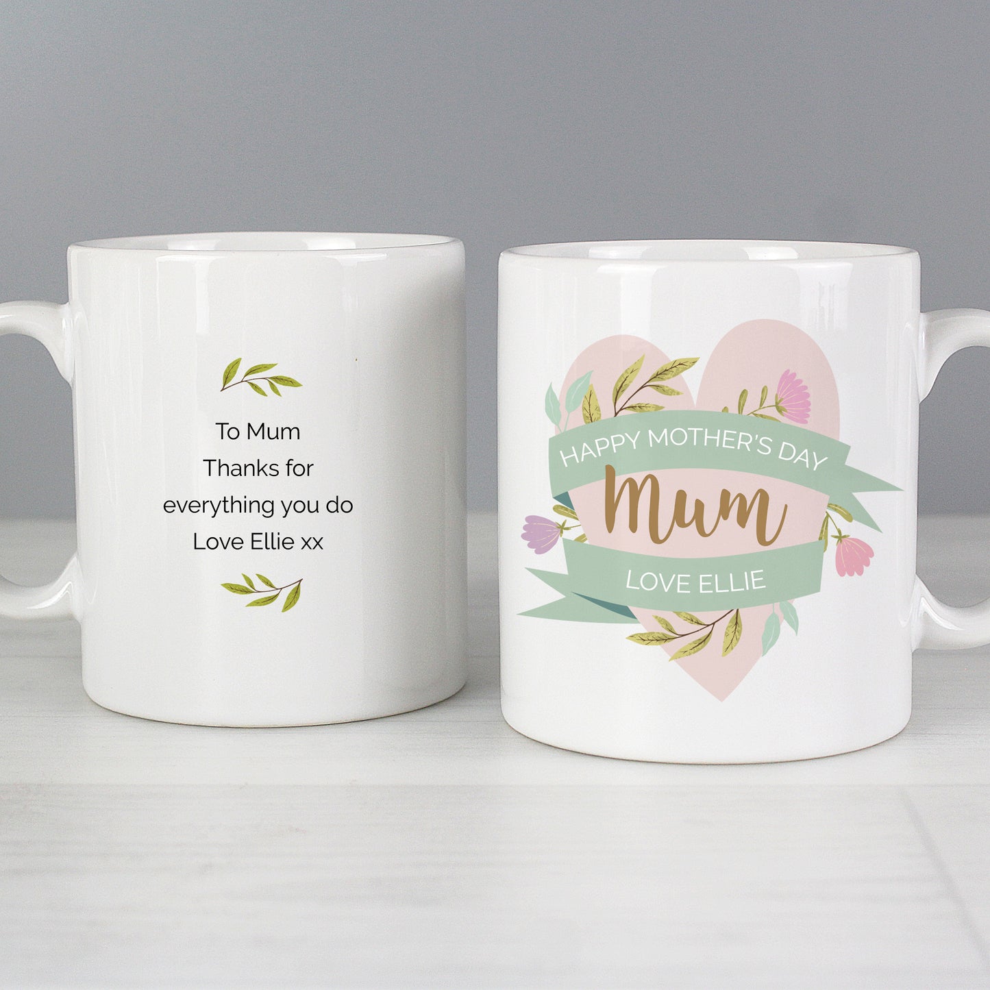 Personalised Floral Heart Mug - MK&JD Gifts