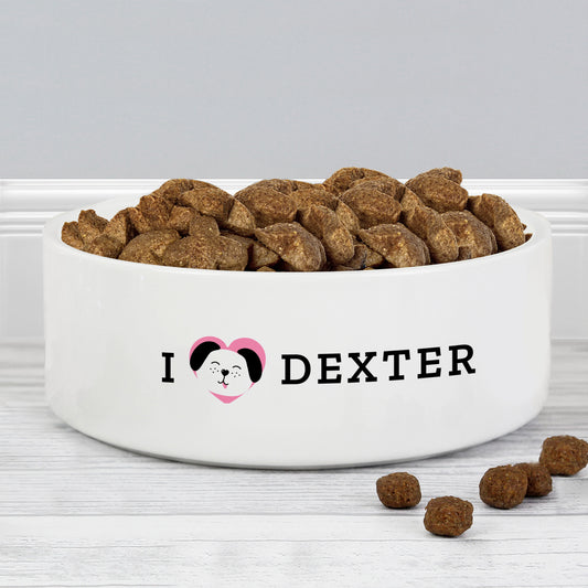 Personalised I Love my Dog - Cute Design 15cm Medium Ceramic White Pet Bowl - MK&JD Gifts