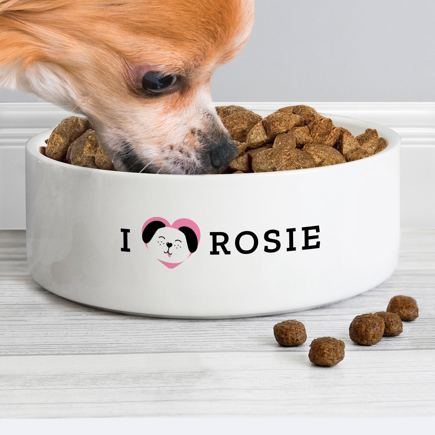 Personalised I Love my Dog - Cute Design 14cm Medium Ceramic White Pet Bowl - MK&JD Gifts