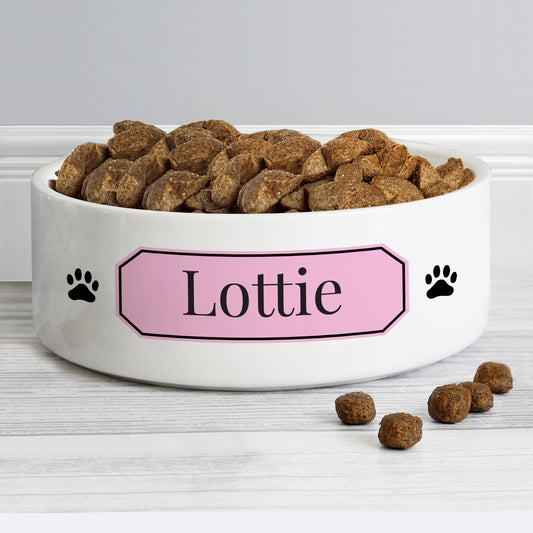 Personalised Pink Plaque 14cm Medium Pet Bowl - MK&JD Gifts