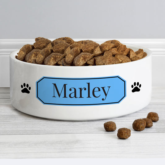 Personalised Blue Plaque 14cm Medium Pet Bowl - MK&JD Gifts