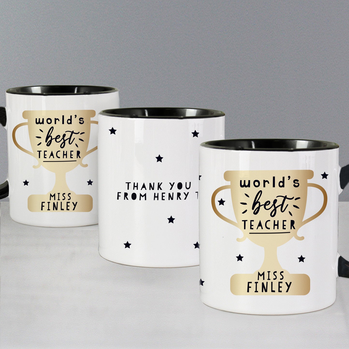 Personalised World's Best Teacher Trophy Black Handled Mug - MK&JD Gifts