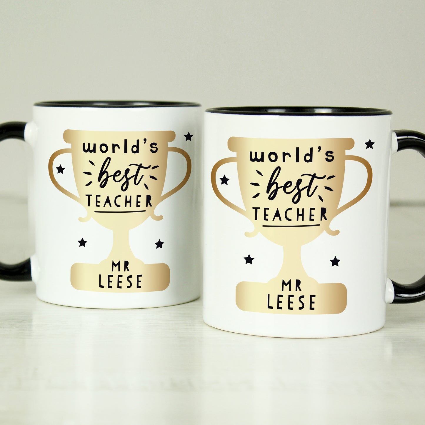 Personalised World's Best Teacher Trophy Black Handled Mug - MK&JD Gifts