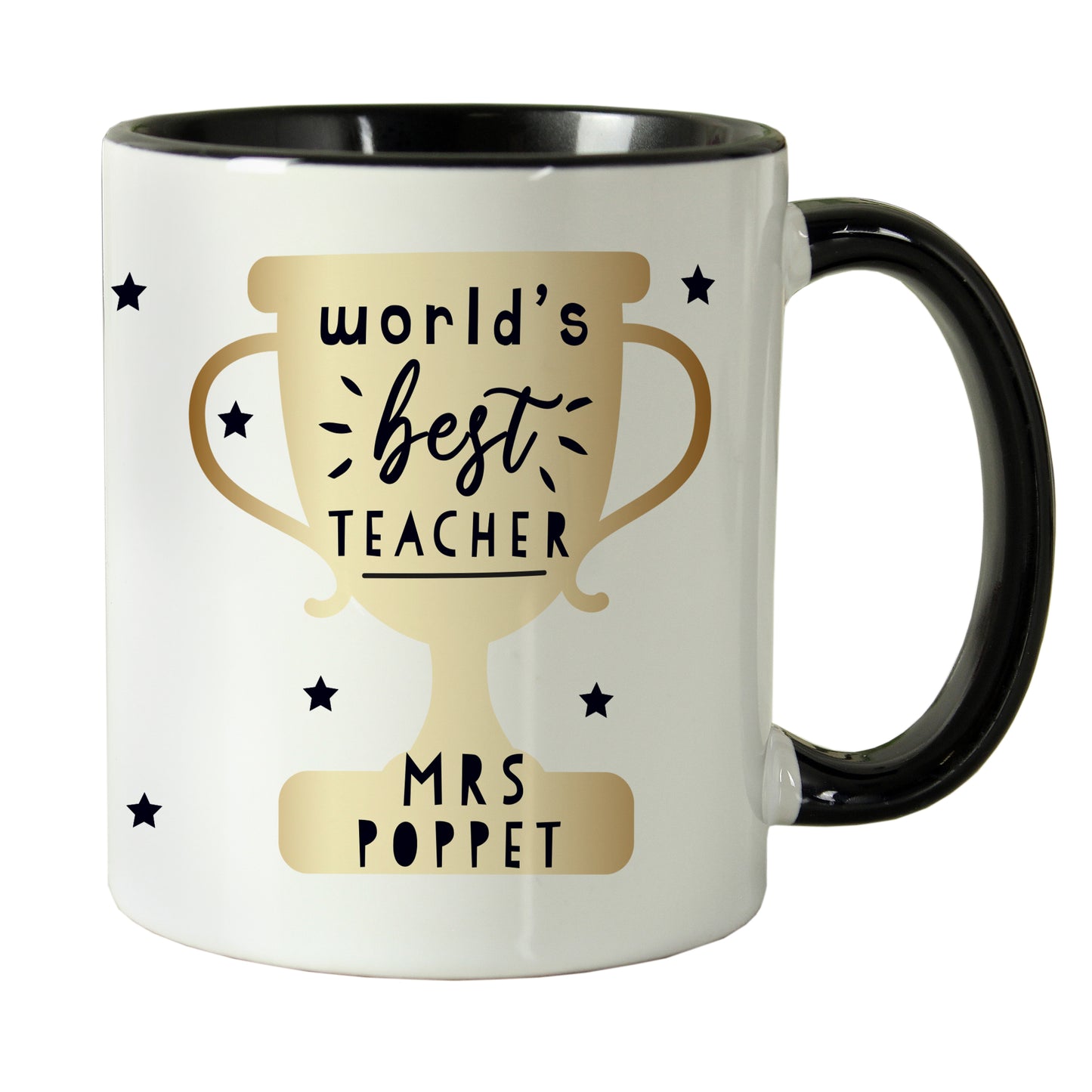 Personalised World's Best Teacher Trophy Black Handled Mug - MK&JD Gifts
