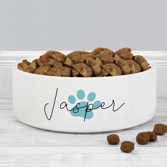 Personalised Blue Paw Print Name 15cm Medium Pet Bowl - MK&JD Gifts