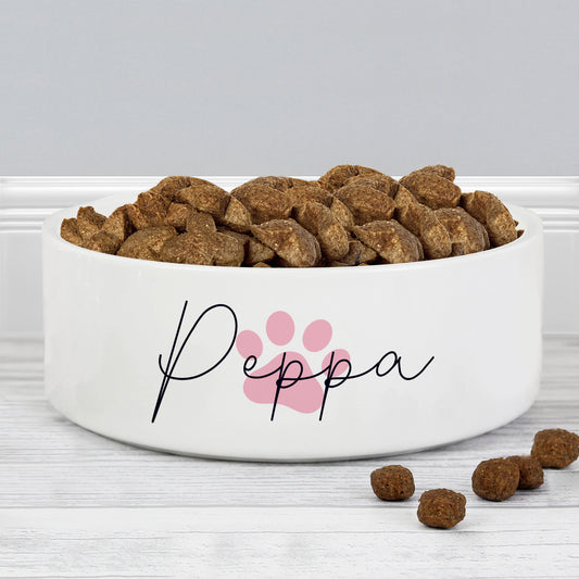 Personalised Pink Paw Print Name 14cm Medium Pet Bowl - MK&JD Gifts