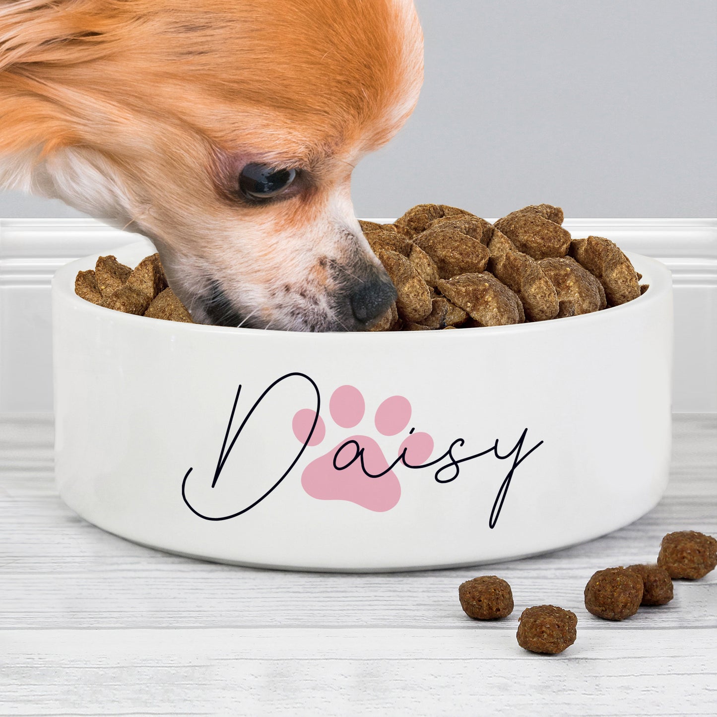 Personalised Pink Paw Print Name 14cm Medium Pet Bowl - MK&JD Gifts