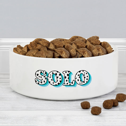 Personalised Blue Spots Name 14cm Medium Pet Bowl - MK&JD Gifts