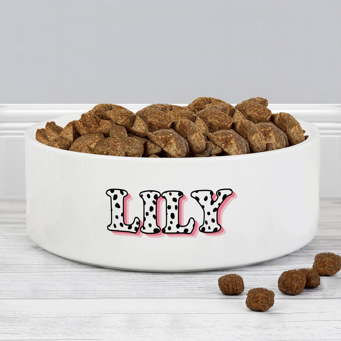 Personalised Pink Spots Name 14cm Medium Pet Bowl - MK&JD Gifts