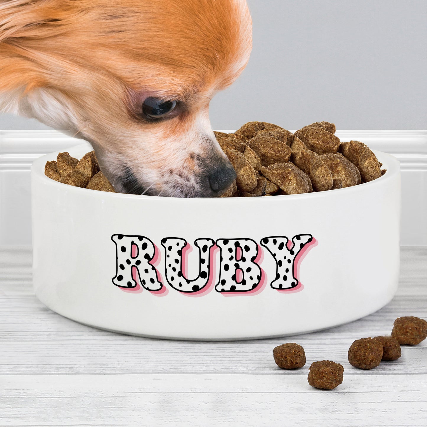 Personalised Pink Spots Name 14cm Medium Pet Bowl - MK&JD Gifts