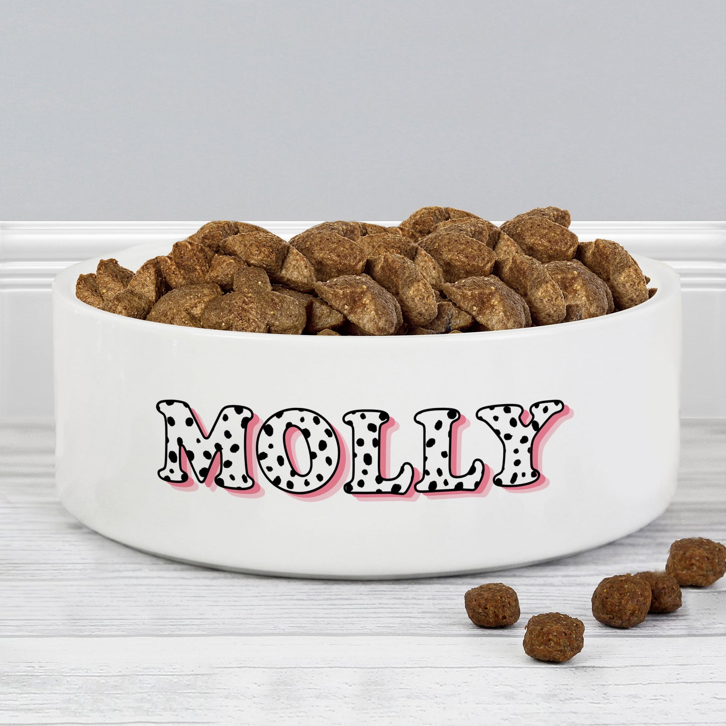 Personalised Pink Spots Name 14cm Medium Pet Bowl - MK&JD Gifts