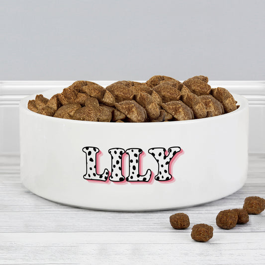 Personalised Pink Spots Name 15cm Medium Pet Bowl - MK&JD Gifts