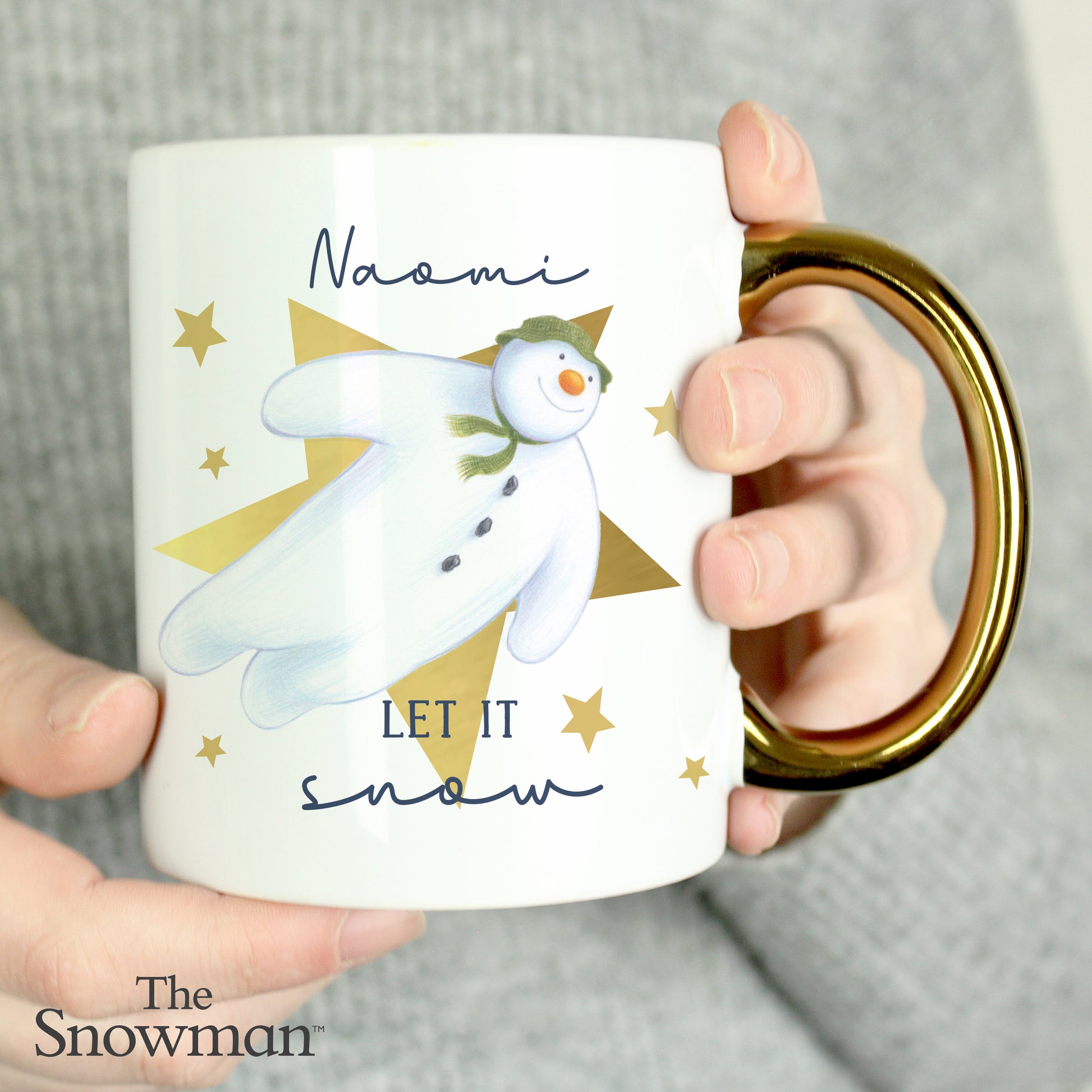 Personalised The Snowman Let it Snow Gold Handed Mug - MK&JD Gifts