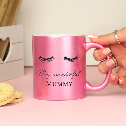 Personalised Eyelashes Pink Glitter Mug - MK&JD Gifts