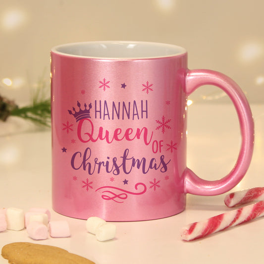 Personalised Queen Of Christmas Pink Mug - MK&JD Gifts