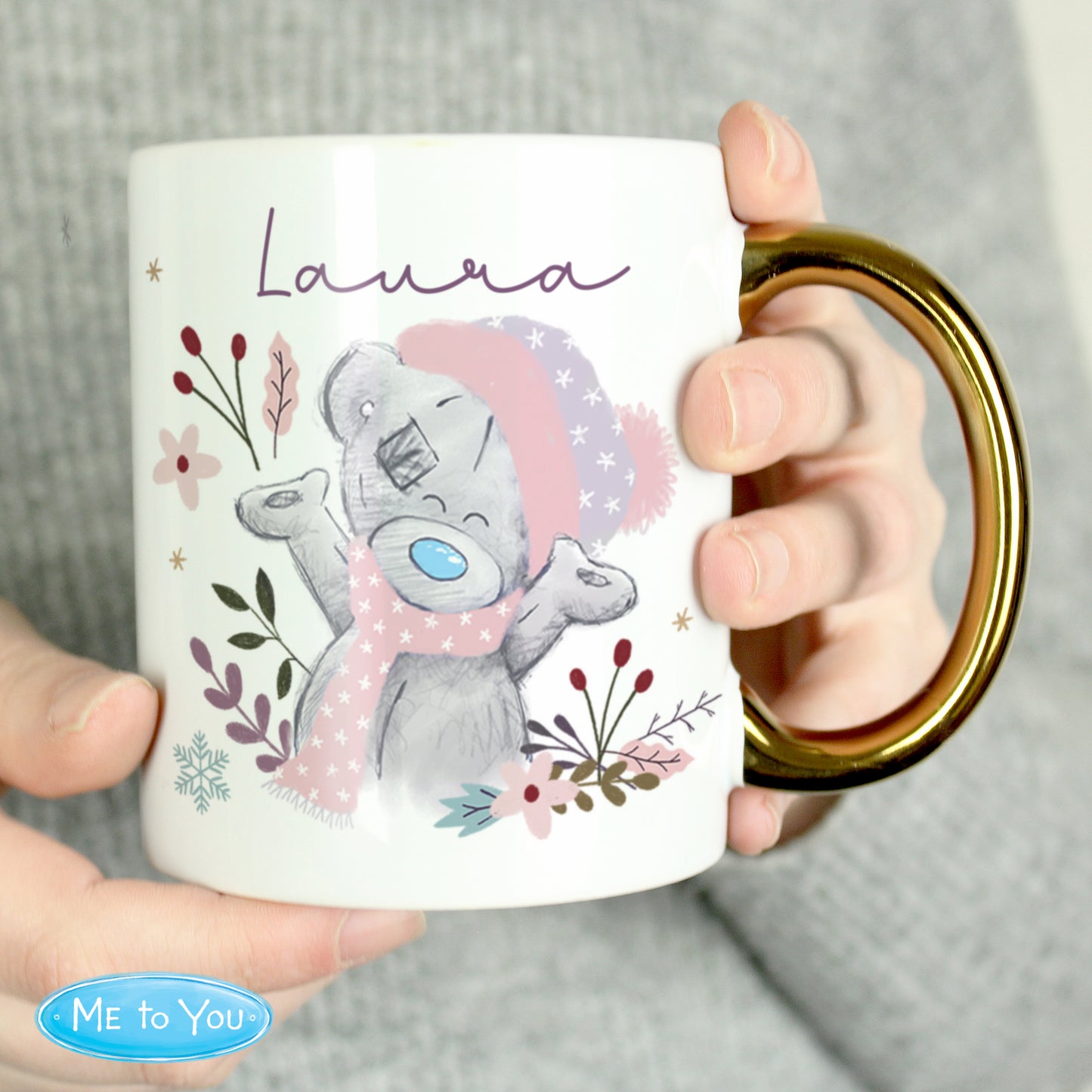 Personalised Me to You Cosy Winter Gold Handled Mug - MK&JD Gifts