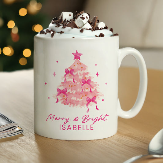 Personalised Pink Christmas Tree Mug - MK&JD Gifts