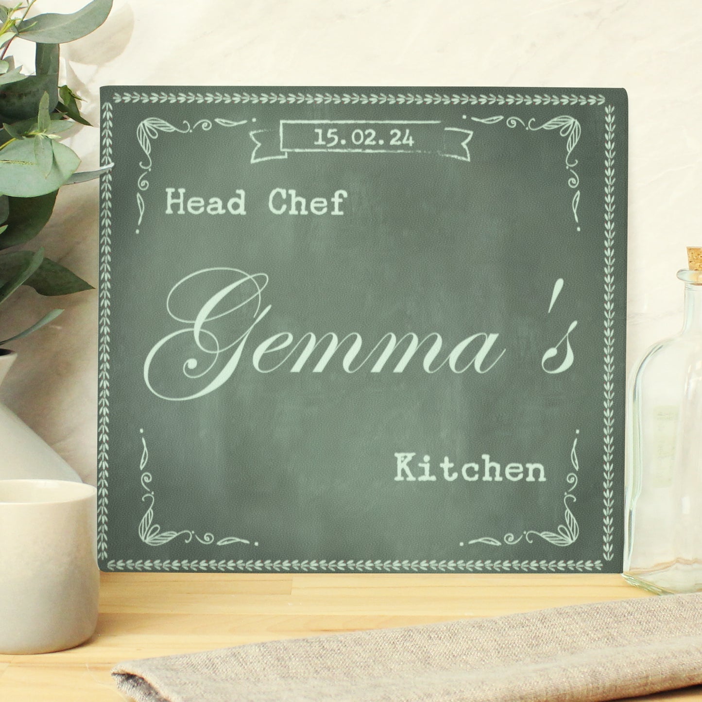 Personalised Family Chalk Glass Chopping Board/Worktop Saver - MK&JD Gifts