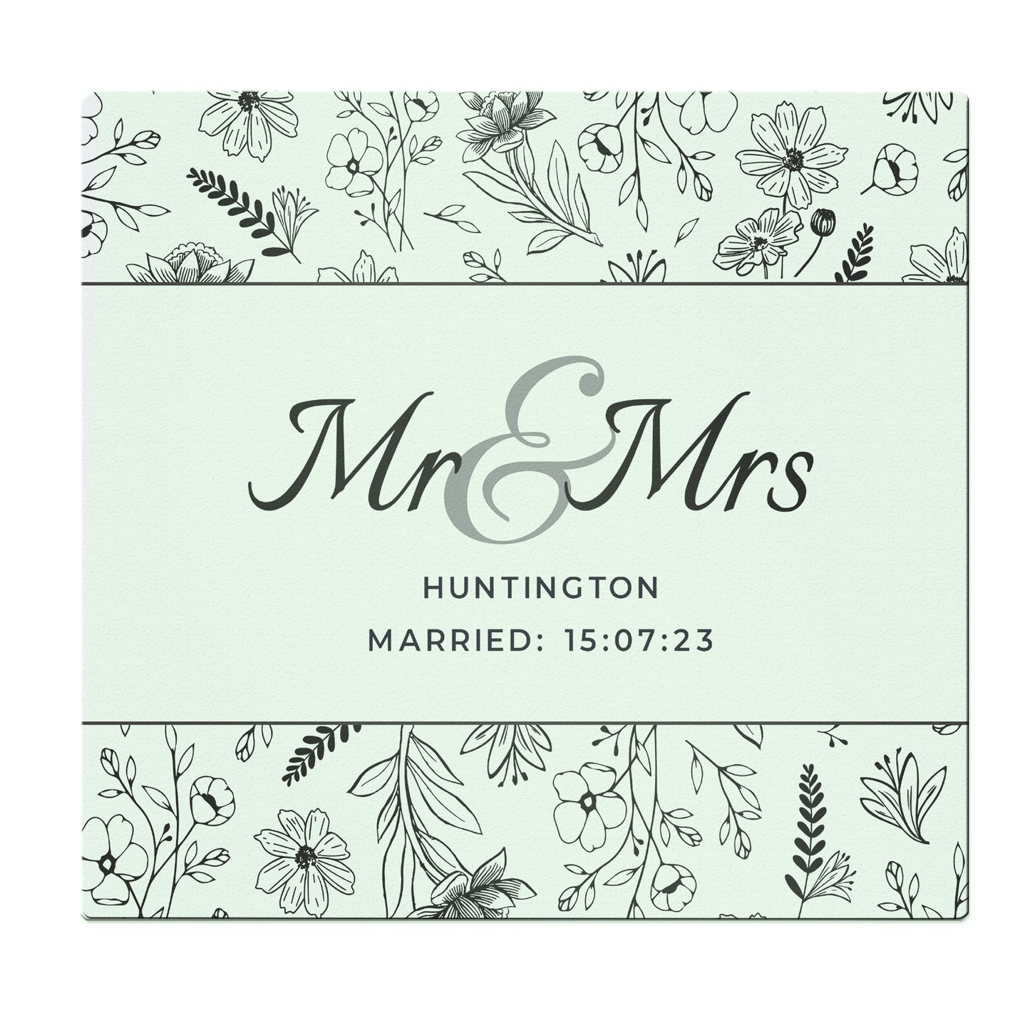 Personalised Mr & Mrs Botanical Glass Chopping Board/Worktop Saver - MK&JD Gifts