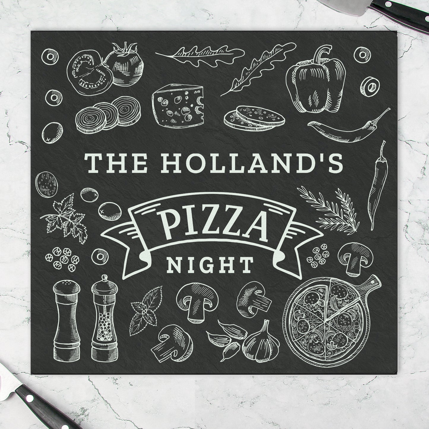 Personalised Pizza Glass Chopping Board/Worktop Saver - MK&JD Gifts