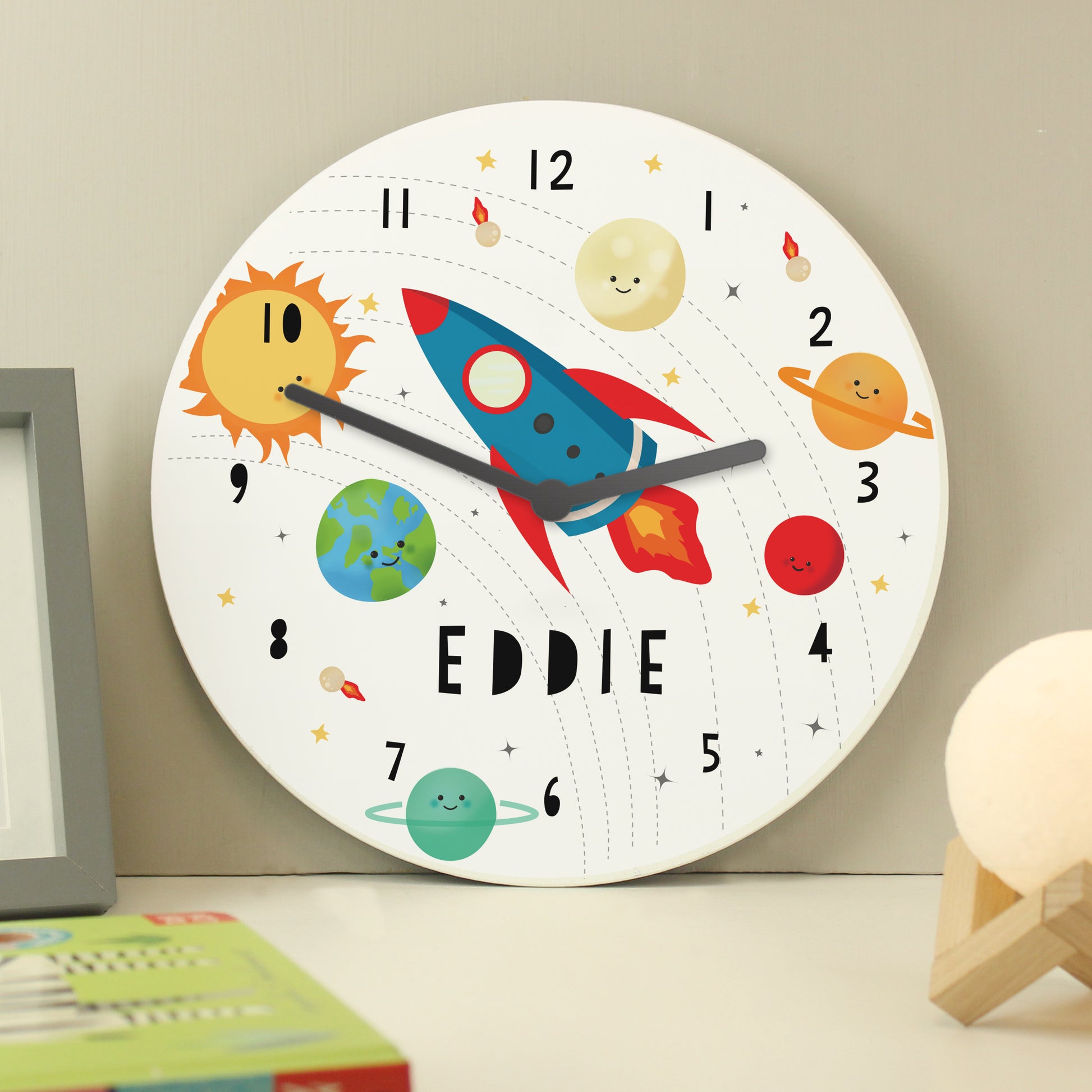 Personalised Rocket in Space Large Wooden Clock - MK&JD Gifts