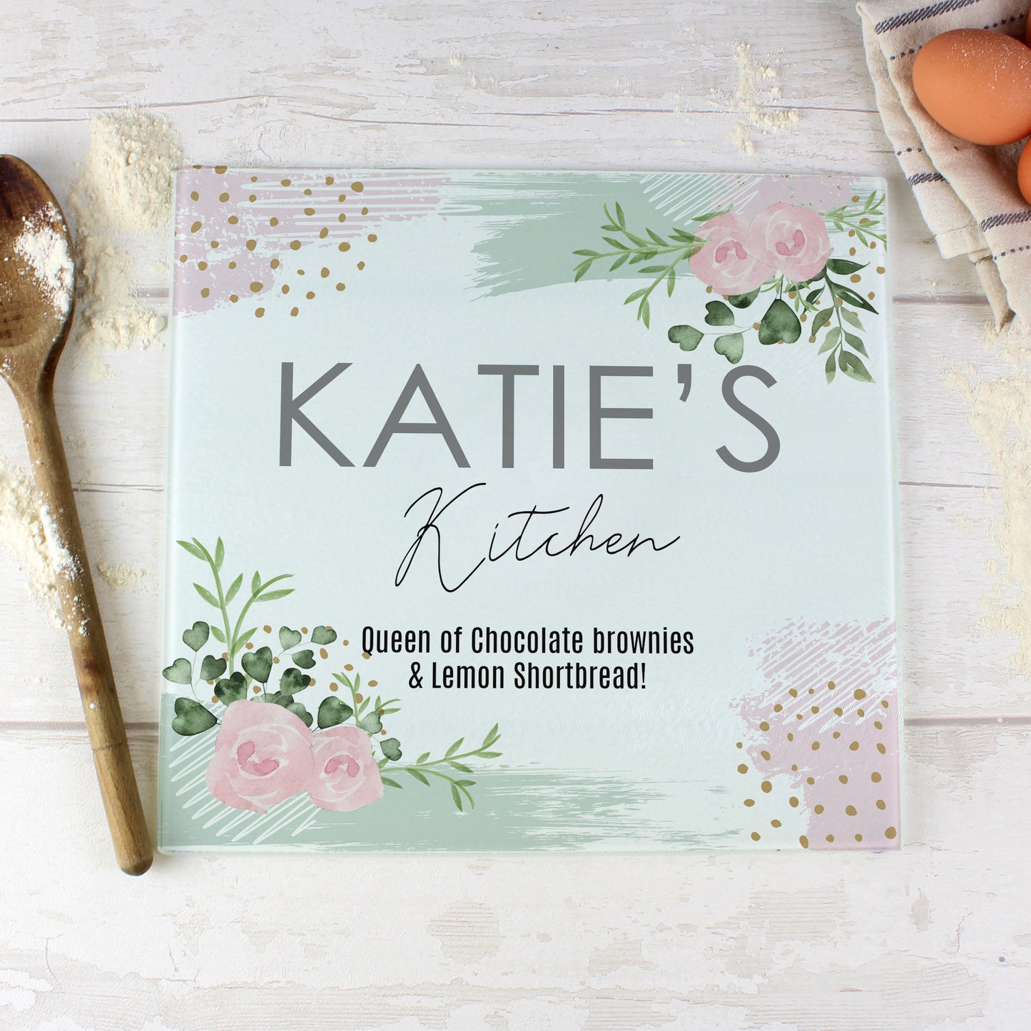 Personalised Abstract Rose Glass Chopping Board/Worktop Saver - MK&JD Gifts
