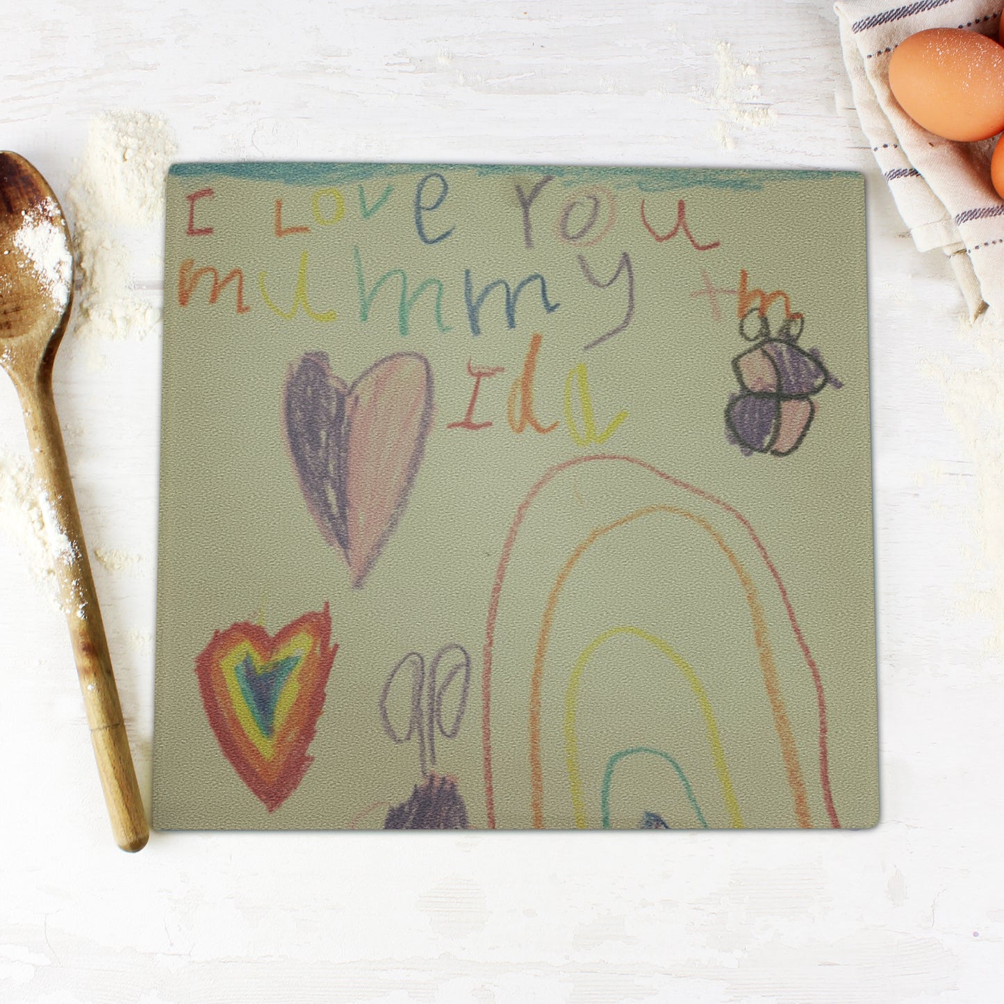 Personalised Childrens Drawing Photo Upload Glass Chopping Board/Worktop Saver - MK&JD Gifts