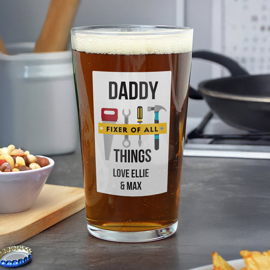 Personalised Fixer Of All Things Printed Beer Glass - MK&JD Gifts