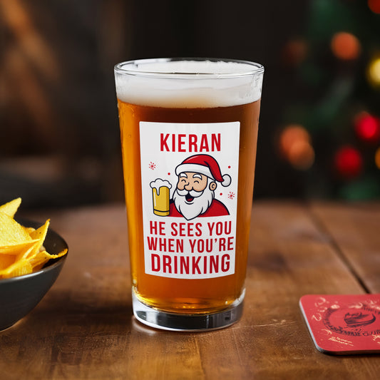 Personalised Santa Pun Christmas Beer Glass - MK&JD Gifts