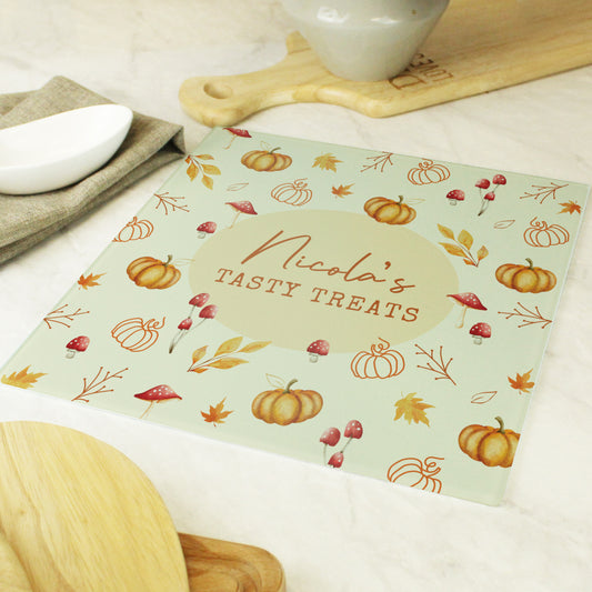 Personalised Pumpkin Glass Chopping Board - MK&JD Gifts