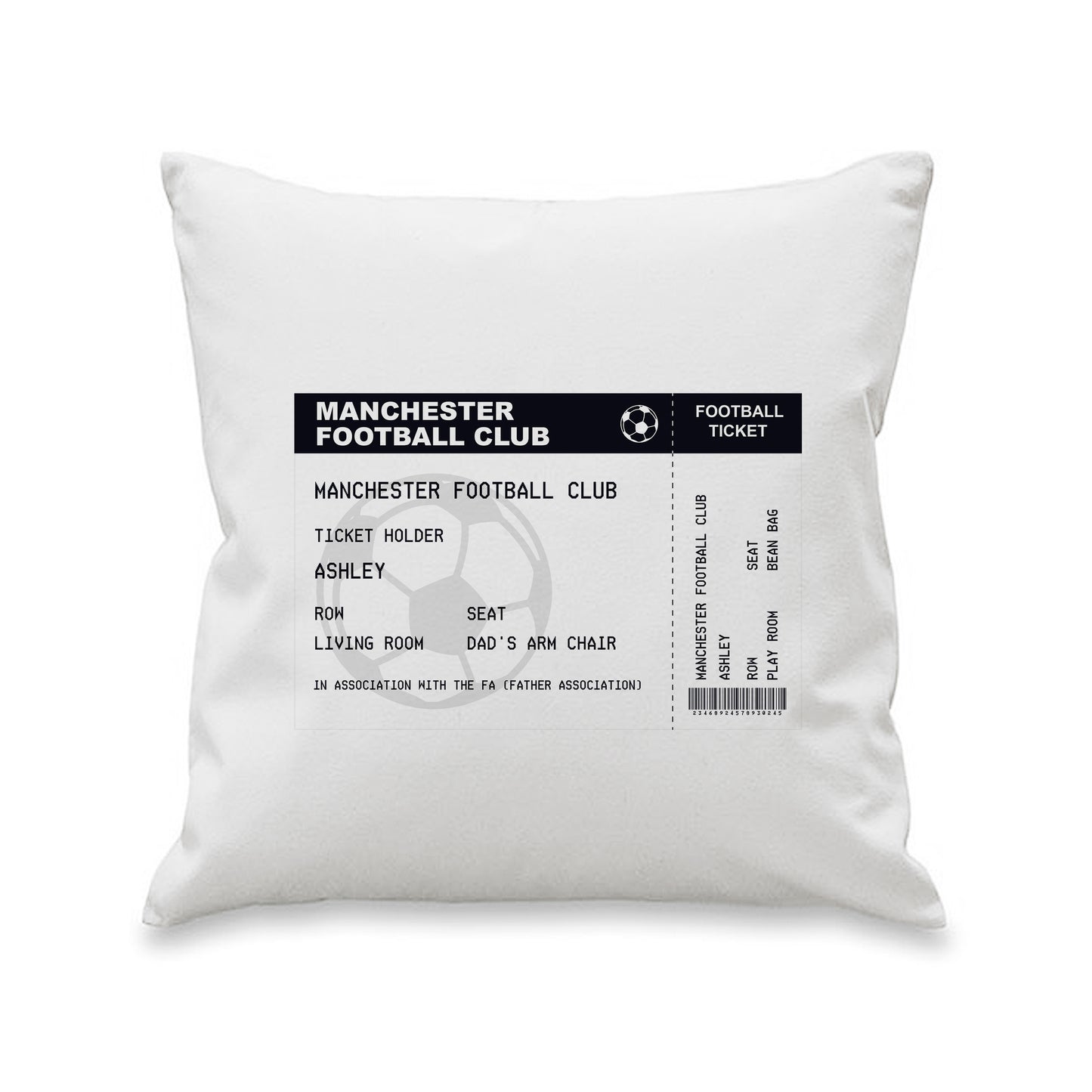 Personalised Football Ticket Cushion - MK&JD Gifts